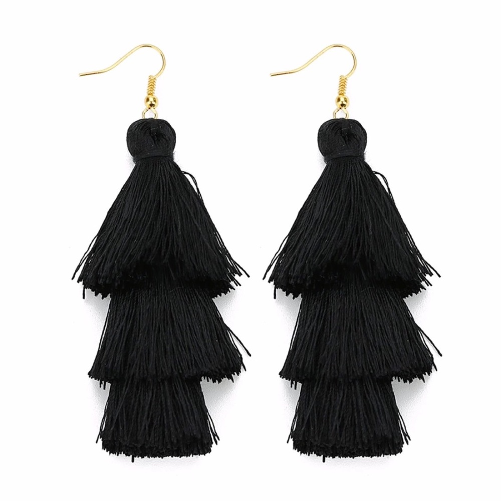 Restock 🎉 3 Tiered Black & Gold Tassel Earrings